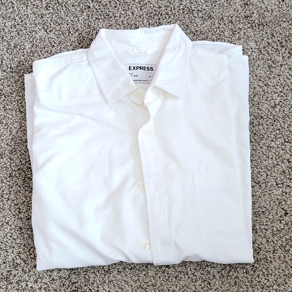 Express Large Slim Soft Wash White Longsleeve